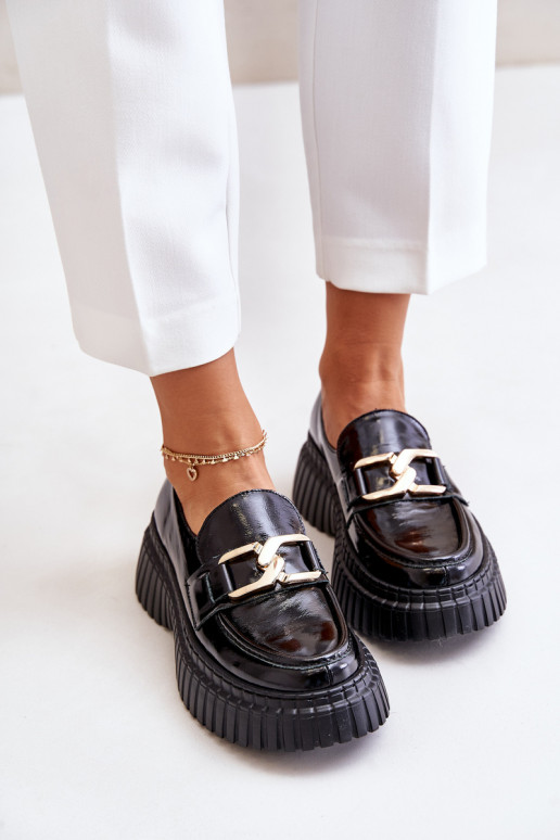 Zazoo 20176 s lakovým efektom topánky dámske mokasíny Vyrobené z prírodnej kože čierna