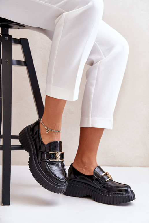 Zazoo 20176 s lakovým efektom topánky dámske mokasíny Vyrobené z prírodnej kože čierna