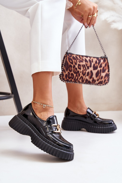 Zazoo 20176 s lakovým efektom topánky dámske mokasíny Vyrobené z prírodnej kože čierna