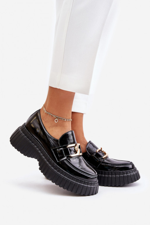 Zazoo 20176 s lakovým efektom topánky dámske mokasíny Vyrobené z prírodnej kože čierna