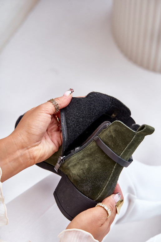 Zazoo 60478 Semišové topánky s podpätkami zahriať sa Upevnené Zapnuté Hrad khaki farby