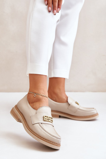 Zazoo 20174 Kožené Elegantný štýl topánky Dámske so širokými podpätkami béžová 2