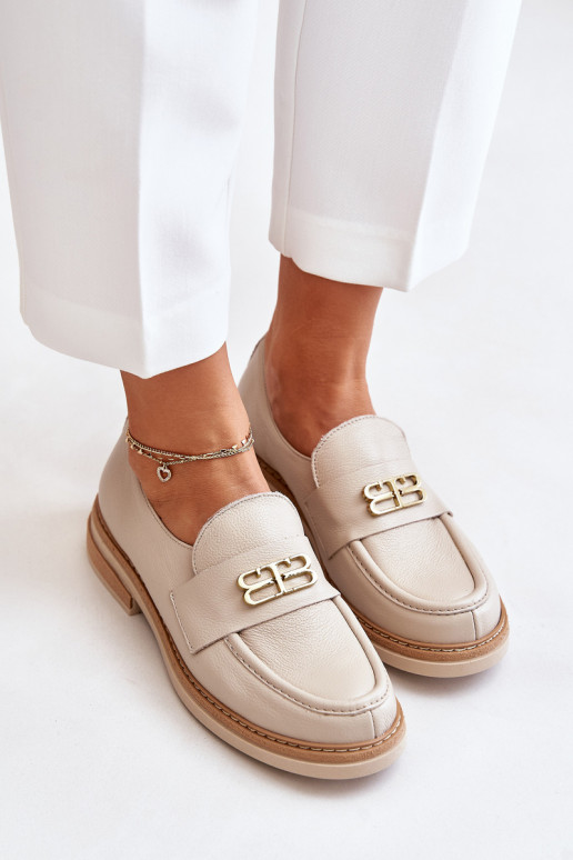 Zazoo 20174 Kožené Elegantný štýl topánky Dámske so širokými podpätkami béžová Zazoo 20174 Kožené Elegantný štýl topánky Dámske so širokými podpätkami béžová