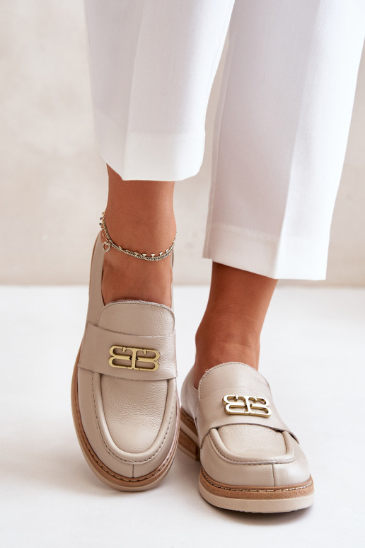 Zazoo 20174 Kožené Elegantný štýl topánky Dámske so širokými podpätkami béžová Zazoo 20174 Kožené Elegantný štýl topánky Dámske so širokými podpätkami béžová