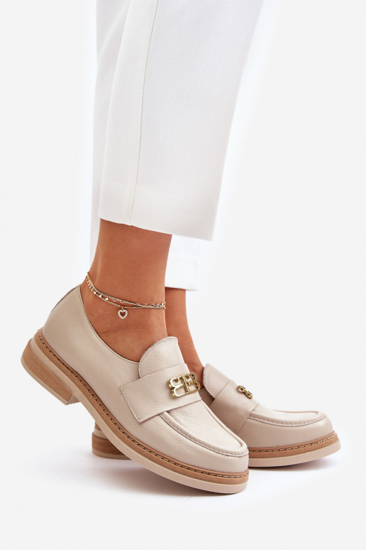 Zazoo 20174 Kožené Elegantný štýl topánky Dámske so širokými podpätkami béžová Zazoo 20174 Kožené Elegantný štýl topánky Dámske so širokými podpätkami béžová