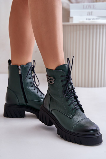 Zazoo 60486 kožené teplé šnurovacie čižmy, khaki