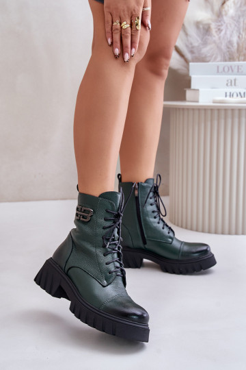 Zazoo 60486 kožené teplé šnurovacie čižmy, khaki 2