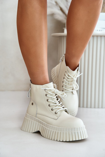 zahriať sa Kožené Čižmy topánky s trendovou masívnou podrážkou GOE OO2N4127slonovina 2