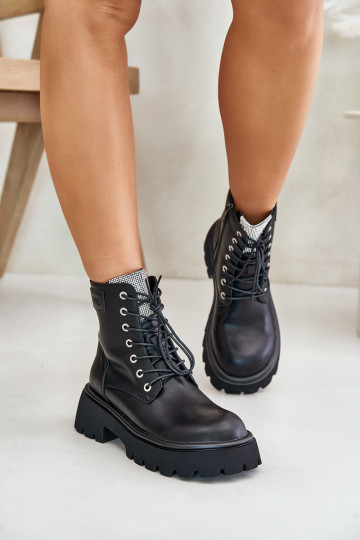 zahriať sa Kožené Pracovné členkové topánky Dámske s trblietavými otvormi GOE OO2N4125 čierna 2