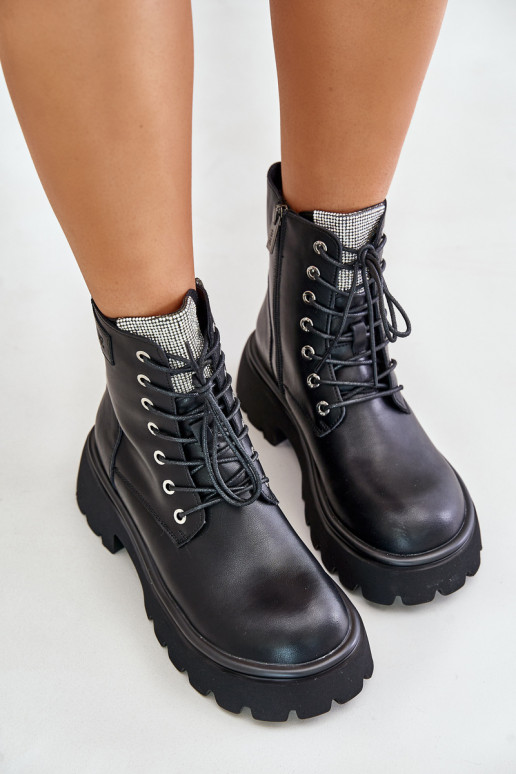 zahriať sa Kožené Pracovné členkové topánky Dámske s trblietavými otvormi GOE OO2N4125 čierna zahriať sa Kožené Pracovné členkové topánky Dámske s trblietavými otvormi GOE OO2N4125 čierna