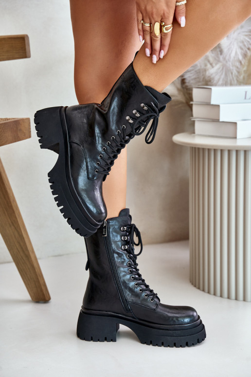 Kožené Pracovné členkové topánky Dámske zahriať sa GOE OO2N4121 čierna