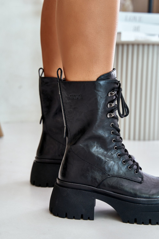 Kožené Pracovné členkové topánky Dámske zahriať sa GOE OO2N4121 čierna