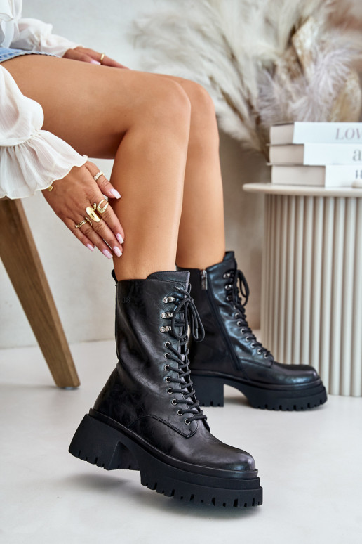 Kožené Pracovné členkové topánky Dámske zahriať sa GOE OO2N4121 čierna