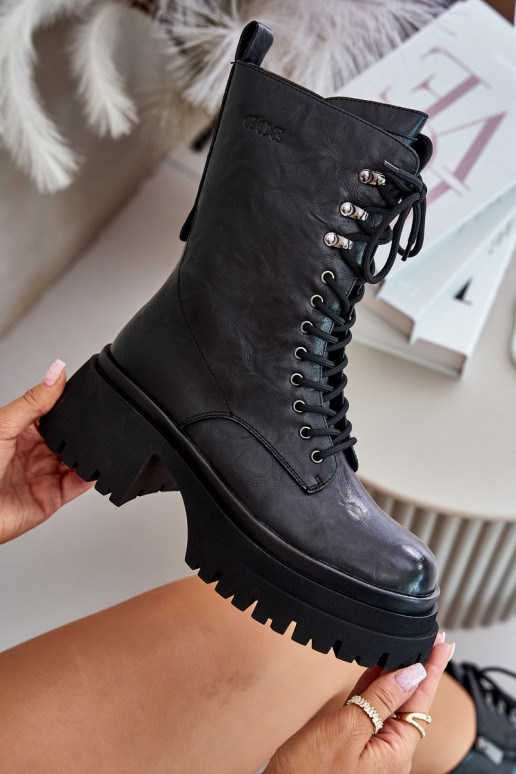 Kožené Pracovné členkové topánky Dámske zahriať sa GOE OO2N4121 čierna