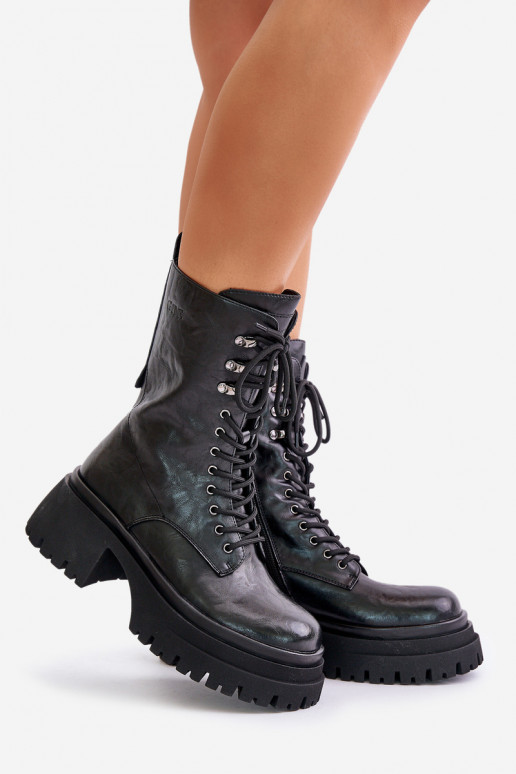 Kožené Pracovné členkové topánky Dámske zahriať sa GOE OO2N4121 čierna