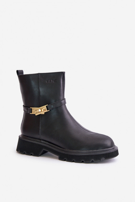 Kožené Dámske čižmy s popruhmi zahriať sa GOE OO2N4150 čierna Kožené Dámske čižmy s popruhmi zahriať sa GOE OO2N4150 čierna