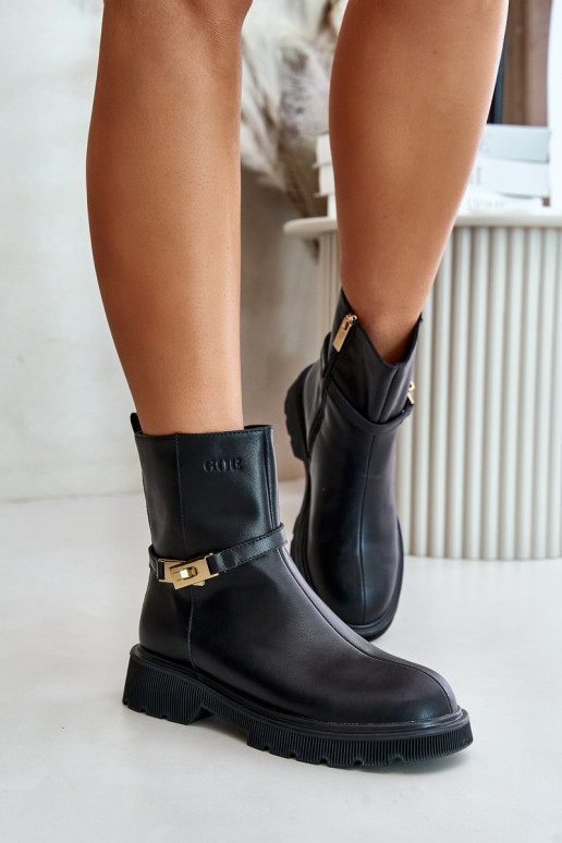 Kožené Dámske čižmy s popruhmi zahriať sa GOE OO2N4150 čierna Kožené Dámske čižmy s popruhmi zahriať sa GOE OO2N4150 čierna