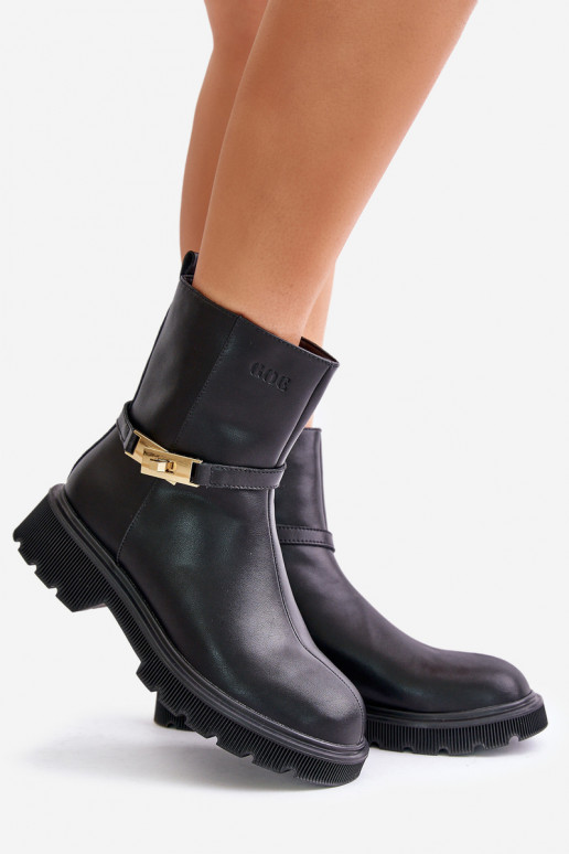 Kožené Dámske čižmy s popruhmi zahriať sa GOE OO2N4150 čierna Kožené Dámske čižmy s popruhmi zahriať sa GOE OO2N4150 čierna