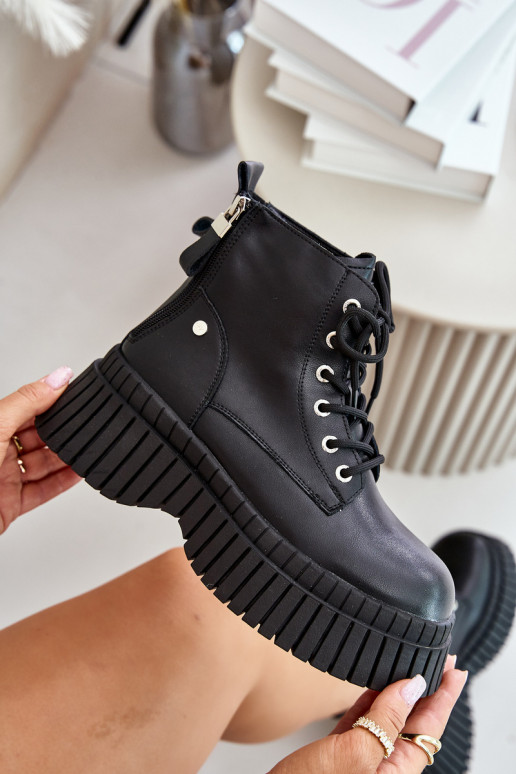 zahriať sa Kožené Čižmy topánky s trendovou masívnou podrážkou GOE OO2N4126 čierna