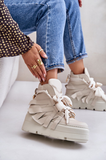 Kožené Tenisky model obuvi Dámske s platformou CheBello 4561 béžová