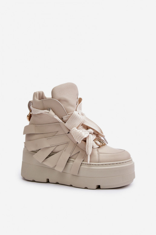 Kožené Tenisky model obuvi Dámske s platformou CheBello 4561 béžová Kožené Tenisky model obuvi Dámske s platformou CheBello 4561 béžová