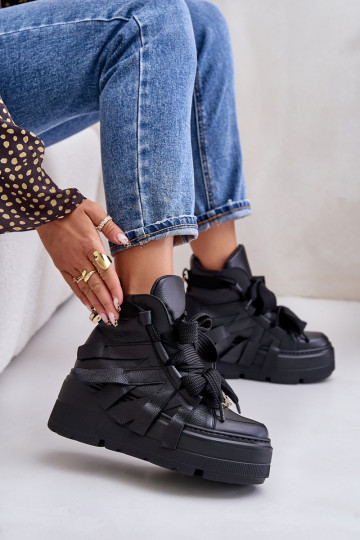 Kožené Tenisky model obuvi Dámske s platformou CheBello 4561 čierna