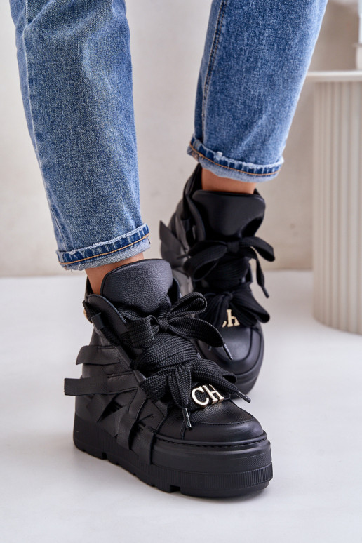 Kožené Tenisky model obuvi Dámske s platformou CheBello 4561 čierna Kožené Tenisky model obuvi Dámske s platformou CheBello 4561 čierna