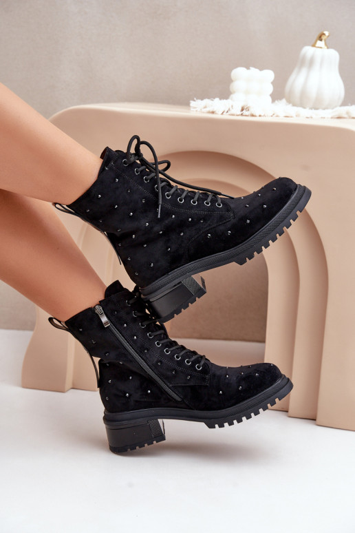 Zdobené Pracovné členkové topánky Dámske zahriať sa D&A MR880-017 čierna Zdobené Pracovné členkové topánky Dámske zahriať sa D&A MR880-017 čierna