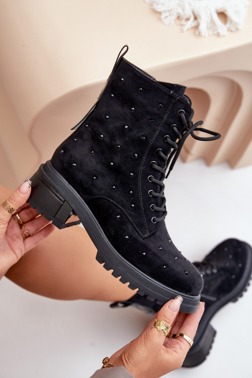 Zdobené Pracovné členkové topánky Dámske zahriať sa D&A MR880-017 čierna Zdobené Pracovné členkové topánky Dámske zahriať sa D&A MR880-017 čierna