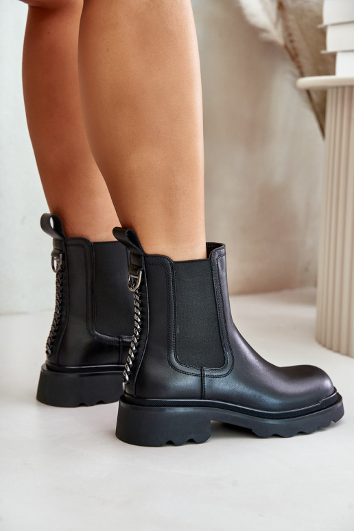 Kožené štýlové čižmy S ozdobnou retiazkou zahriať sa D&A JC42-86 čierna Kožené štýlové čižmy S ozdobnou retiazkou zahriať sa D&A JC42-86 čierna