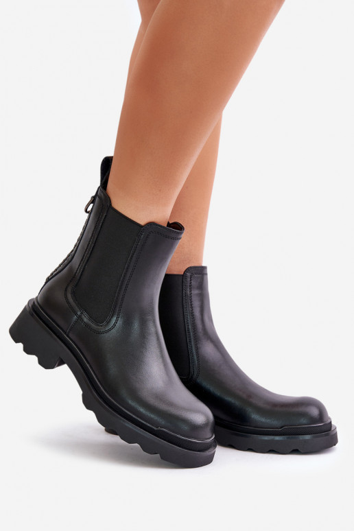 Kožené štýlové čižmy S ozdobnou retiazkou zahriať sa D&A JC42-86 čierna Kožené štýlové čižmy S ozdobnou retiazkou zahriať sa D&A JC42-86 čierna