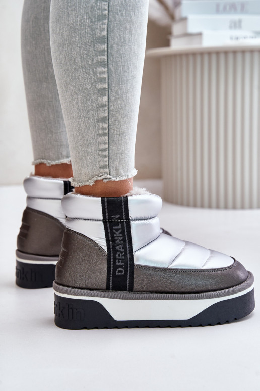 Nízka Snehule Zapnuté hrubej podrážke D.Franklin DFSH371010 strieborná farba Nízka Snehule Zapnuté hrubej podrážke D.Franklin DFSH371010 strieborná farba