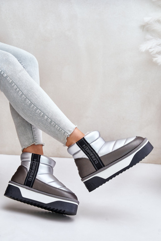 Nízka Snehule Zapnuté hrubej podrážke D.Franklin DFSH371010 strieborná farba Nízka Snehule Zapnuté hrubej podrážke D.Franklin DFSH371010 strieborná farba