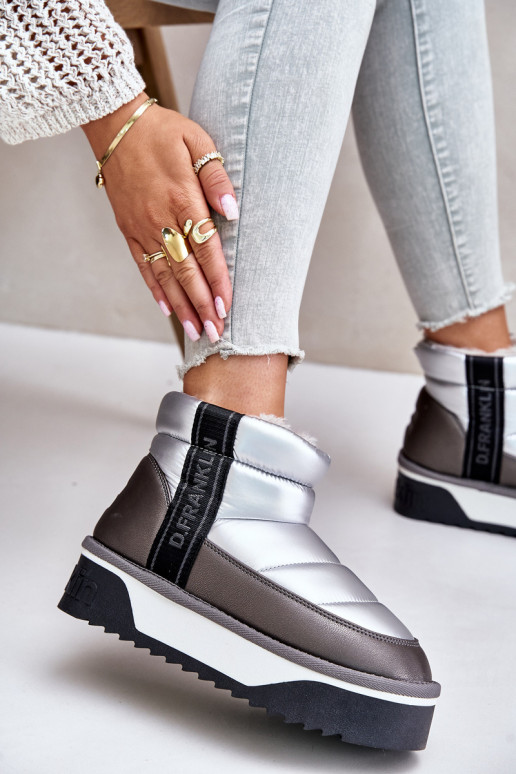 Nízka Snehule Zapnuté hrubej podrážke D.Franklin DFSH371010 strieborná farba Nízka Snehule Zapnuté hrubej podrážke D.Franklin DFSH371010 strieborná farba