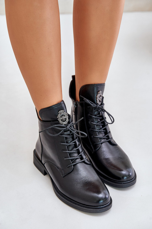 zahriať sa Čižmy so širokými podpätkami s ozdobami čierna Leonise