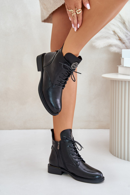zahriať sa Čižmy so širokými podpätkami s ozdobami čierna Leonise