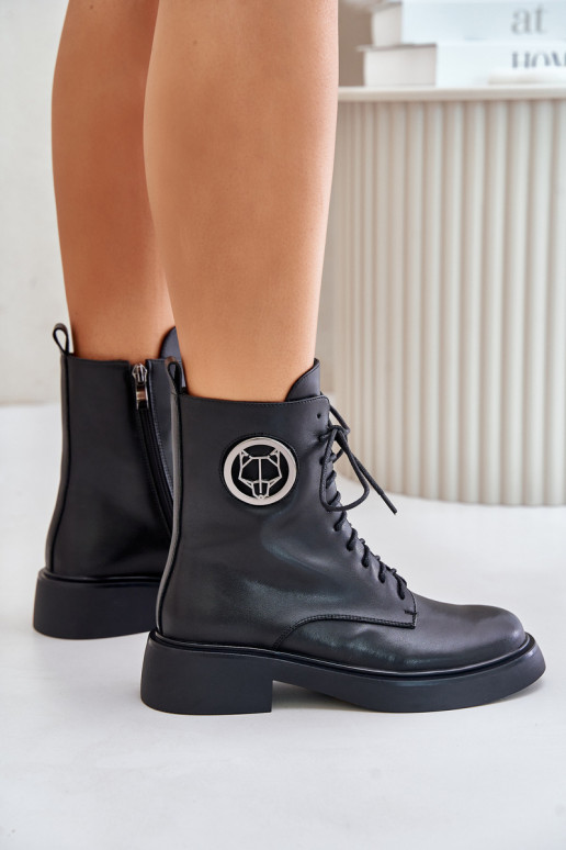 Kožené Teplé čižmy na šnurovanie Zapnuté Hrad s ozdobami čierna Lorevine