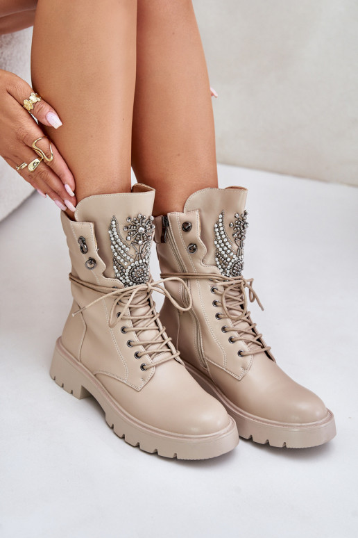 Eko Kožené Pracovné členkové topánky S Dekoráciou zahriať sa D&A MR880-080 béžová Eko Kožené Pracovné členkové topánky S Dekoráciou zahriať sa D&A MR880-080 béžová