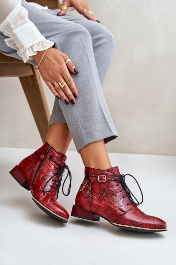 Dámske Kožené s lakovým efektom Čižmy Topánky Máciejka 5743A-08 červená