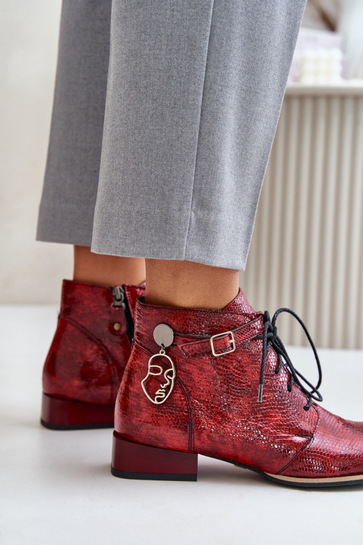 Dámske Kožené s lakovým efektom Čižmy Topánky Máciejka 5743A-08 červená Dámske Kožené s lakovým efektom Čižmy Topánky Máciejka 5743A-08 červená