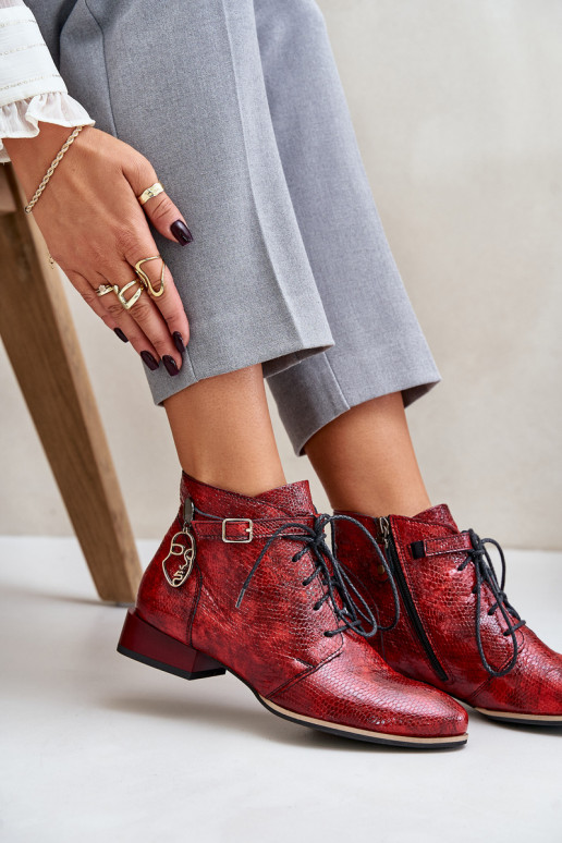 Dámske Kožené s lakovým efektom Čižmy Topánky Máciejka 5743A-08 červená Dámske Kožené s lakovým efektom Čižmy Topánky Máciejka 5743A-08 červená