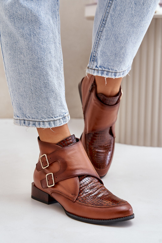 Kožené Čižmy Zapnuté nízkom opätku s prackami Máciejka 06696-02 Hnedá farba Kožené Čižmy Zapnuté nízkom opätku s prackami Máciejka 06696-02 Hnedá farba