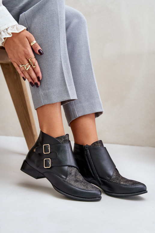 Kožené Čižmy Zapnuté nízkom opätku s prackami Máciejka 06696-01 čierna Kožené Čižmy Zapnuté nízkom opätku s prackami Máciejka 06696-01 čierna