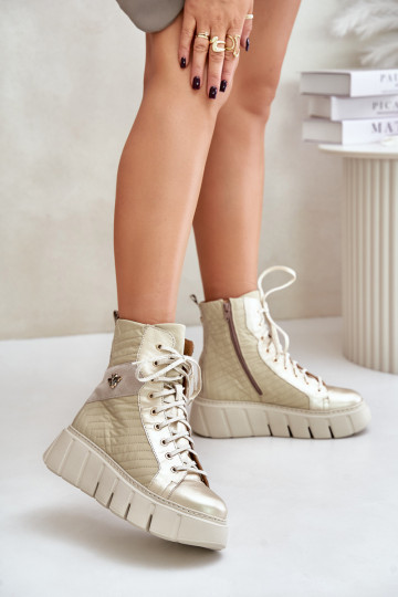 Kožené Čižmy s platformou Máciejka 06751-25 zlatej farby 2