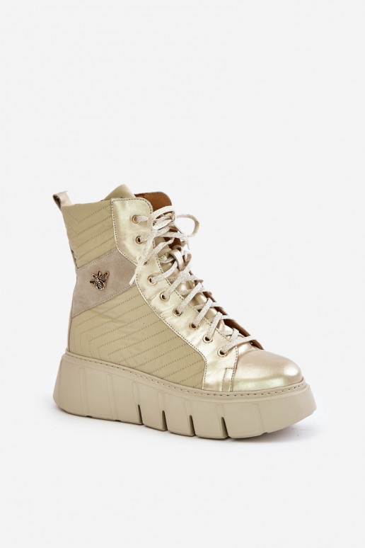 Kožené Čižmy s platformou Máciejka 06751-25 zlatej farby