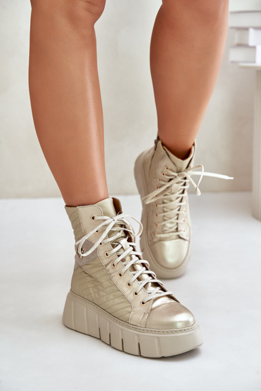 Kožené Čižmy s platformou Máciejka 06751-25 zlatej farby