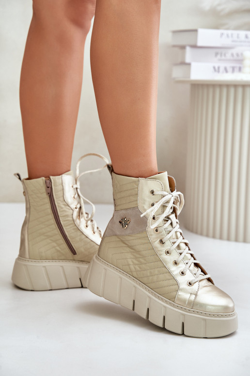 Kožené Čižmy s platformou Máciejka 06751-25 zlatej farby