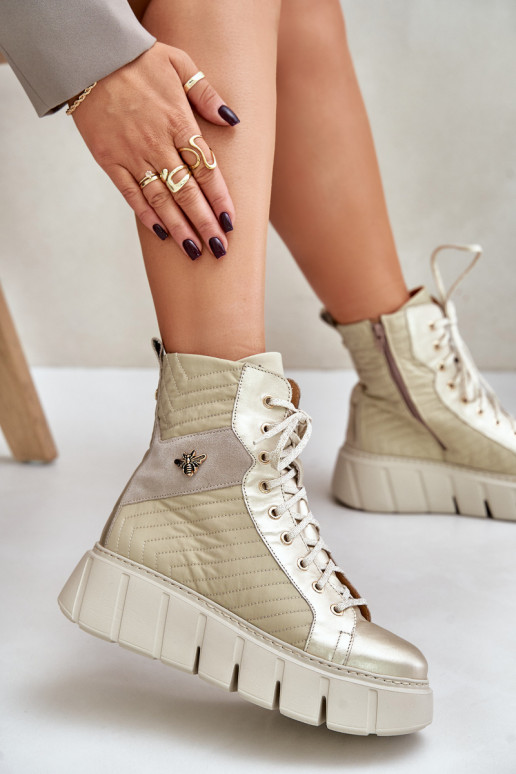 Kožené Čižmy s platformou Máciejka 06751-25 zlatej farby