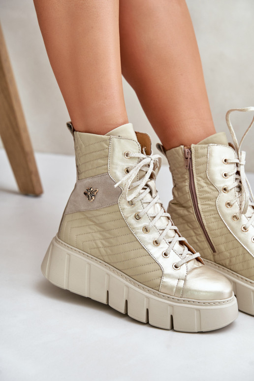 Kožené Čižmy s platformou Máciejka 06751-25 zlatej farby