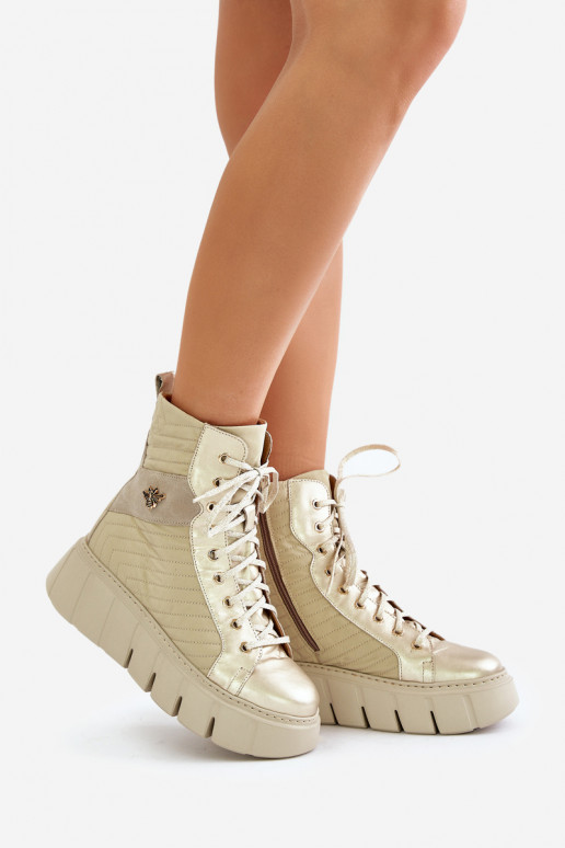 Kožené Čižmy s platformou Máciejka 06751-25 zlatej farby